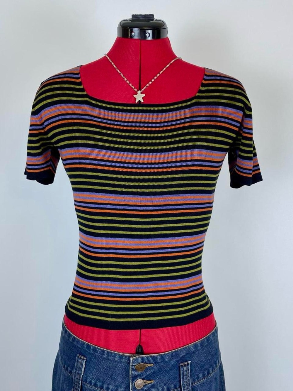Vintage 90s Striped Short Sleeve Knit Top